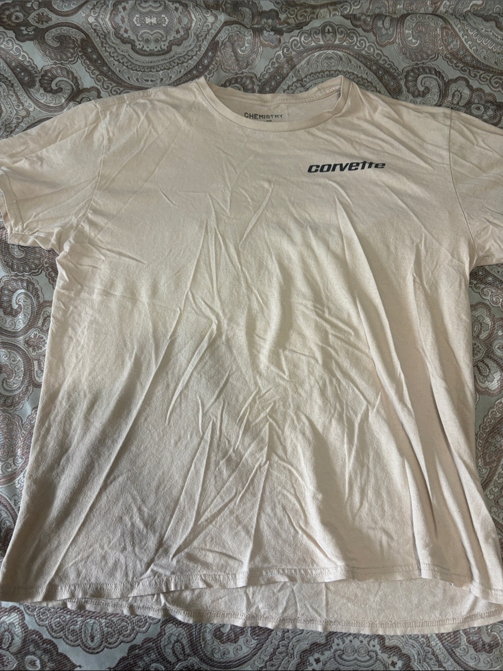 Chemistry Corvette 1975 Stingray Coupe Graphic T-Shirt Tee White & Yellow XL